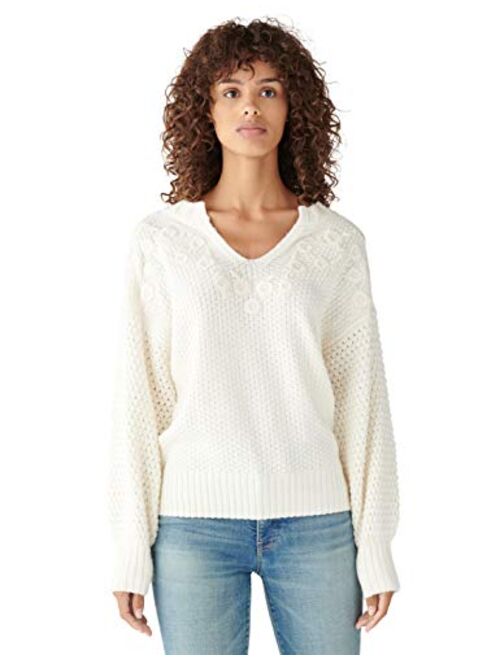 Lucky Brand Women's Long Sleeve Notch Neck Embroidered Sweater