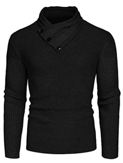 Men's Fashion Casual Cowl Neck Knit Sweater Slim Fit Ribbed Knitted Pullover Sweaters