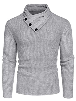 Men's Fashion Casual Cowl Neck Knit Sweater Slim Fit Ribbed Knitted Pullover Sweaters