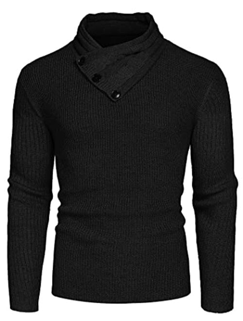 COOFANDY Men's Fashion Casual Cowl Neck Knit Sweater Slim Fit Ribbed Knitted Pullover Sweaters