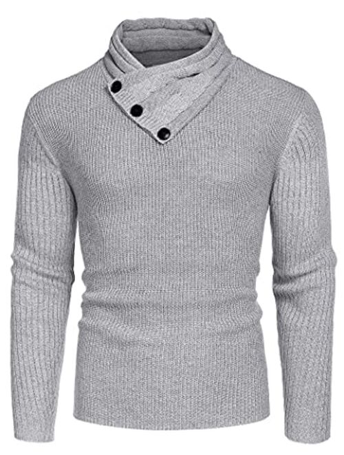 COOFANDY Men's Fashion Casual Cowl Neck Knit Sweater Slim Fit Ribbed Knitted Pullover Sweaters