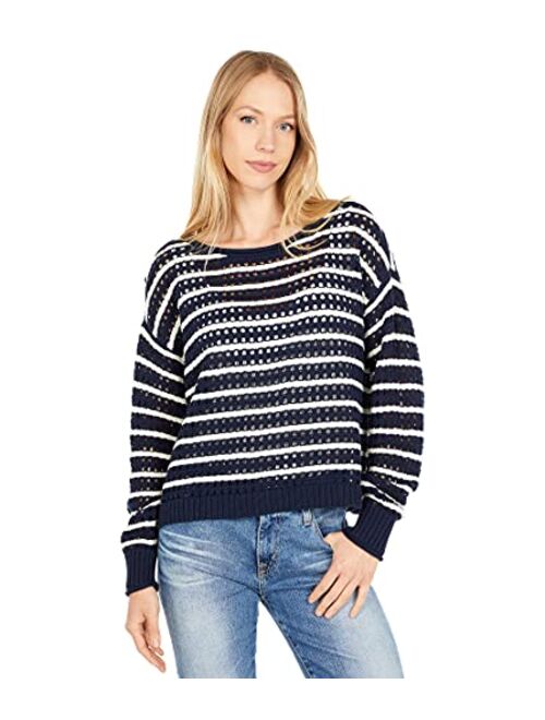 Lucky Brand Women's Long Sleeve Boat Neck Pointelle Stripe Sweater