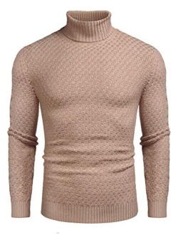 Men Knitted Turtleneck Sweater Slim Fit Thermal Ribbed Sweater Pullover