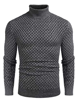 Men Knitted Turtleneck Sweater Slim Fit Thermal Ribbed Sweater Pullover