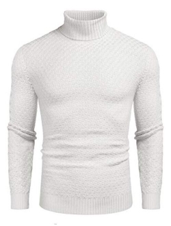 Men Knitted Turtleneck Sweater Slim Fit Thermal Ribbed Sweater Pullover