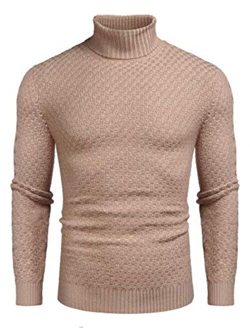 COOFANDY Men Knitted Turtleneck Sweater Slim Fit Thermal Ribbed Sweater Pullover