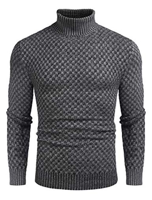 COOFANDY Men Knitted Turtleneck Sweater Slim Fit Thermal Ribbed Sweater Pullover