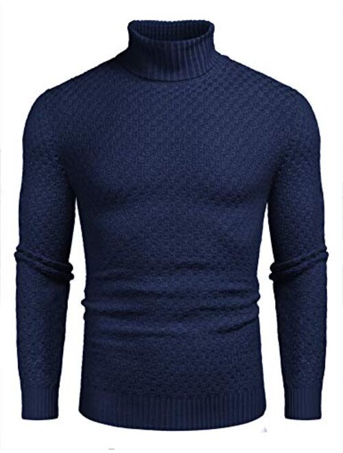 COOFANDY Men Knitted Turtleneck Sweater Slim Fit Thermal Ribbed Sweater Pullover