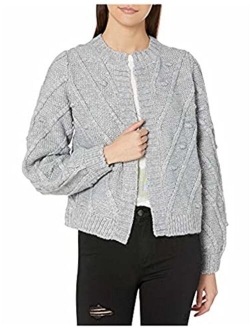 Women's Crew Neck Bobble Knit Cardigan Sweater