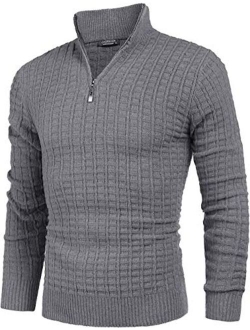 Men's Quarter Zip Sweaters Slim Fit Lightweight Cotton Knitted Mock Turtleneck Pullover