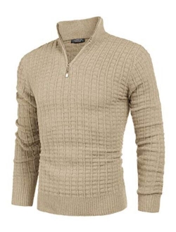 Men's Quarter Zip Sweaters Slim Fit Lightweight Cotton Knitted Mock Turtleneck Pullover