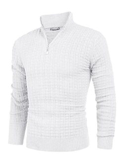 Men's Quarter Zip Sweaters Slim Fit Lightweight Cotton Knitted Mock Turtleneck Pullover