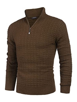 Men's Quarter Zip Sweaters Slim Fit Lightweight Cotton Knitted Mock Turtleneck Pullover