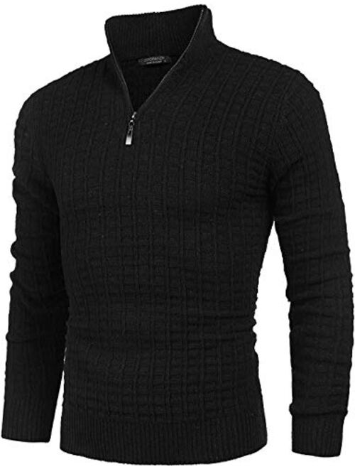 COOFANDY Men's Quarter Zip Sweaters Slim Fit Lightweight Cotton Knitted Mock Turtleneck Pullover