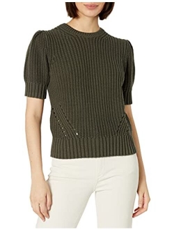 Women's Pleat Shoulder Short Sleeve Sweater