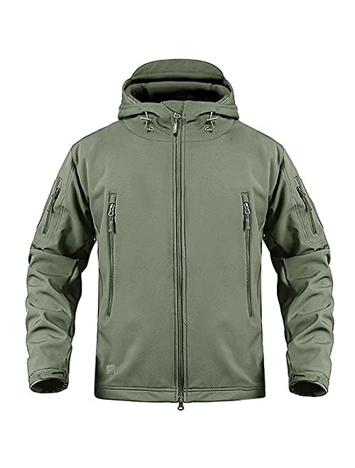 CRYSULLY Men's Outdoor Climbing Windproof Tactical Soft Shell Jacket Fleece Hooded Coat