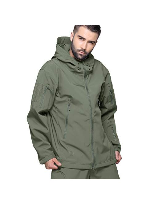 CRYSULLY Men's Outdoor Climbing Windproof Tactical Soft Shell Jacket Fleece Hooded Coat