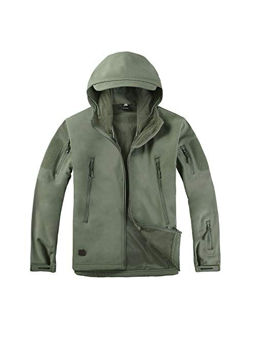 CRYSULLY Men's Outdoor Climbing Windproof Tactical Soft Shell Jacket Fleece Hooded Coat