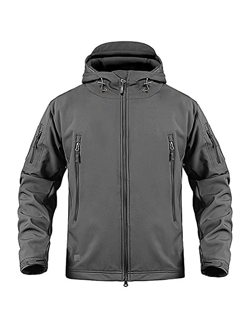 CRYSULLY Men's Outdoor Climbing Windproof Tactical Soft Shell Jacket Fleece Hooded Coat