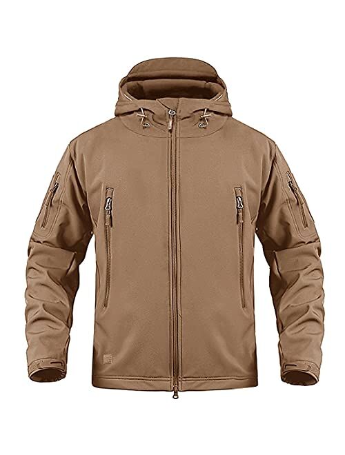 CRYSULLY Men's Outdoor Climbing Windproof Tactical Soft Shell Jacket Fleece Hooded Coat