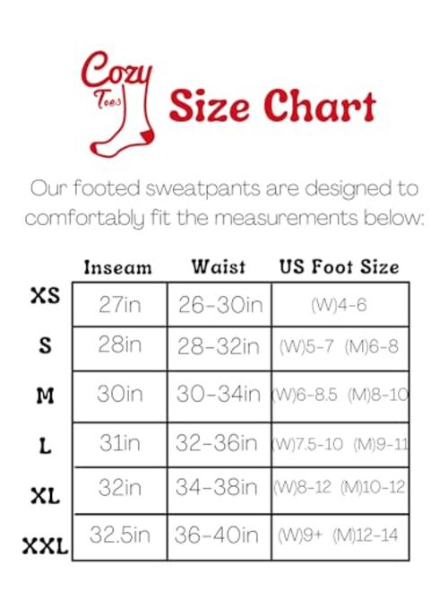 Cozy Toes - Adult Footed Sweatpants with Sherpa Fleece Lined Feet, Extremely Soft and Warm Footing