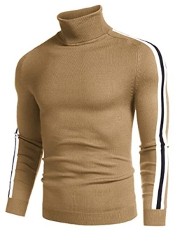 Men's Slim Fit Turtleneck Sweater Casual Knitted Pullover Striped Sweater