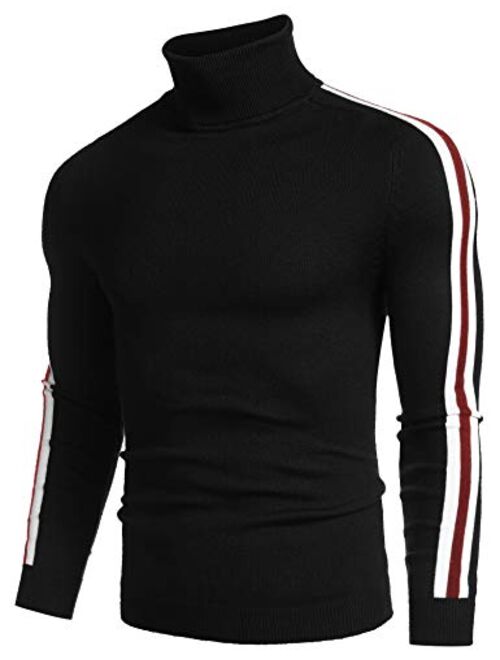 COOFANDY Men's Slim Fit Turtleneck Sweater Casual Knitted Pullover Striped Sweater