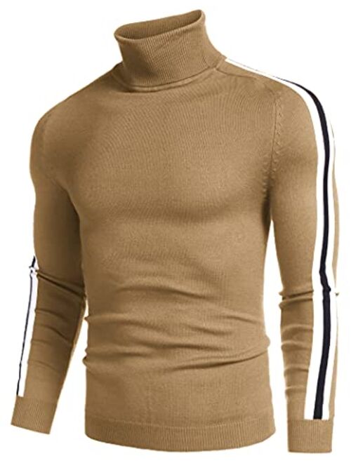 COOFANDY Men's Slim Fit Turtleneck Sweater Casual Knitted Pullover Striped Sweater