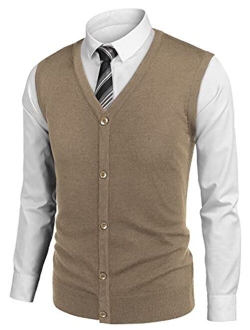 Men's Sweater Vest V Neck Casual Sleeveless Knitted Button Cardigan Vest
