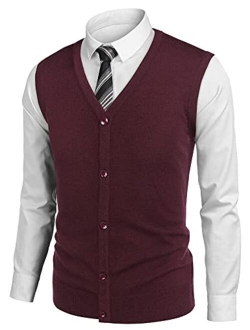 Men's Sweater Vest V Neck Casual Sleeveless Knitted Button Cardigan Vest