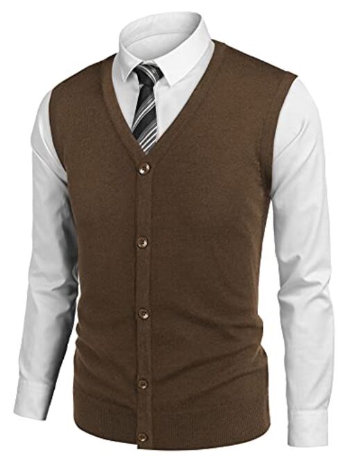 COOFANDY Men's Sweater Vest V Neck Casual Sleeveless Knitted Button Cardigan Vest