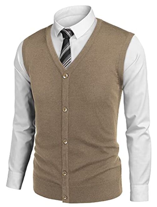 COOFANDY Men's Sweater Vest V Neck Casual Sleeveless Knitted Button Cardigan Vest