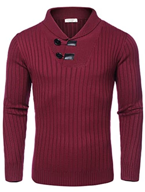 COOFANDY Men's Shawl Collar Sweaters Casual Relaxed Fit Button Knitted Pullover Sweater