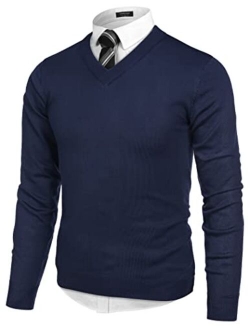 Men's Fashion V Neck Sweater Knit Slim Fit Long Sleeve Sweater Pullover