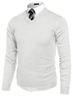 Men's Fashion V Neck Sweater Knit Slim Fit Long Sleeve Sweater Pullover