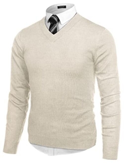 Men's Fashion V Neck Sweater Knit Slim Fit Long Sleeve Sweater Pullover