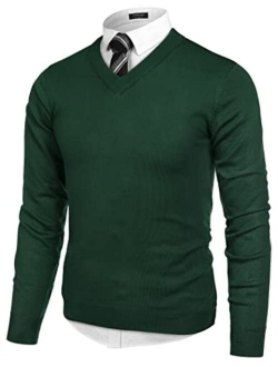 Men's Fashion V Neck Sweater Knit Slim Fit Long Sleeve Sweater Pullover