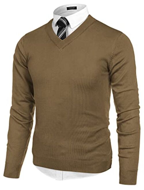 COOFANDY Men's Fashion V Neck Sweater Knit Slim Fit Long Sleeve Sweater Pullover