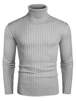 Men's Slim Fit Turtleneck Sweater Casual Pullover Sweater Lightweight Ribbed Sweater