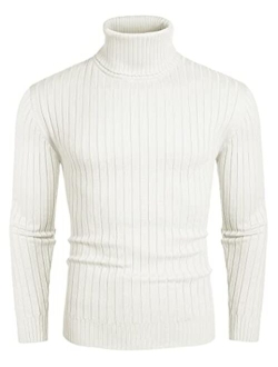 Men's Slim Fit Turtleneck Sweater Casual Pullover Sweater Lightweight Ribbed Sweater