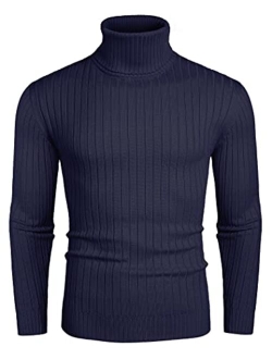 Men's Slim Fit Turtleneck Sweater Casual Pullover Sweater Lightweight Ribbed Sweater