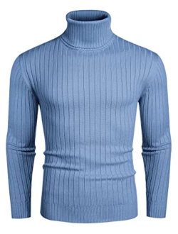 Men's Slim Fit Turtleneck Sweater Casual Pullover Sweater Lightweight Ribbed Sweater