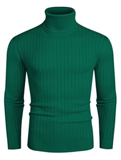 Men's Slim Fit Turtleneck Sweater Casual Pullover Sweater Lightweight Ribbed Sweater