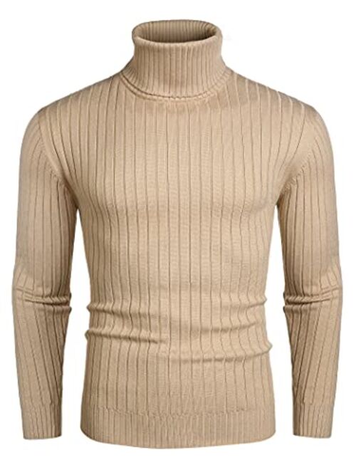 COOFANDY Men's Slim Fit Turtleneck Sweater Casual Pullover Sweater Lightweight Ribbed Sweater