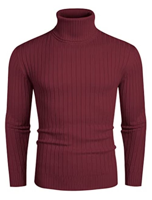 COOFANDY Men's Slim Fit Turtleneck Sweater Casual Pullover Sweater Lightweight Ribbed Sweater