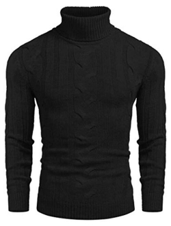 Men's Ribbed Turtleneck Slim Fit Casual Cable Knitted Pullover Sweaters