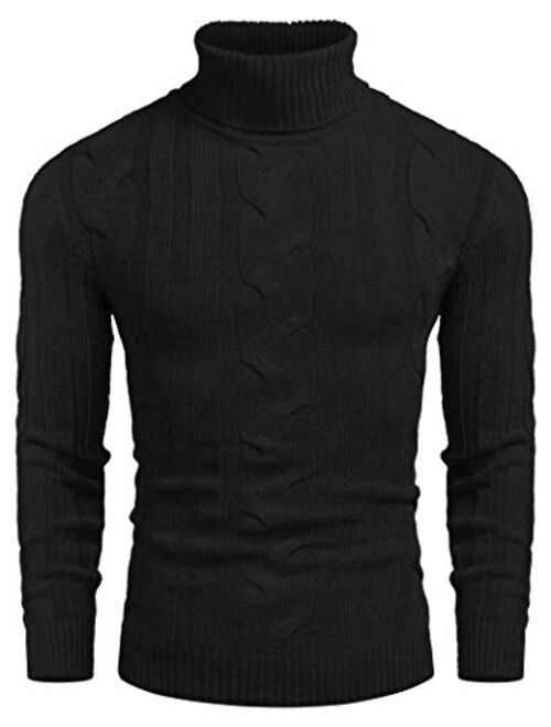 COOFANDY Men's Ribbed Turtleneck Slim Fit Casual Cable Knitted Pullover Sweaters