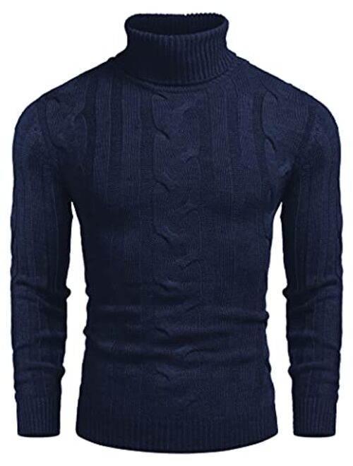 COOFANDY Men's Ribbed Turtleneck Slim Fit Casual Cable Knitted Pullover Sweaters