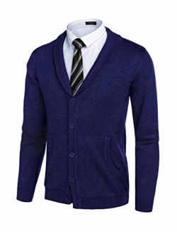 Mens Shawl Collar Cardigan Sweater Button Down Knitted Cardigans with Pockets