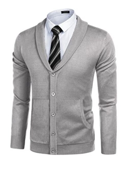 Mens Shawl Collar Cardigan Sweater Button Down Knitted Cardigans with Pockets